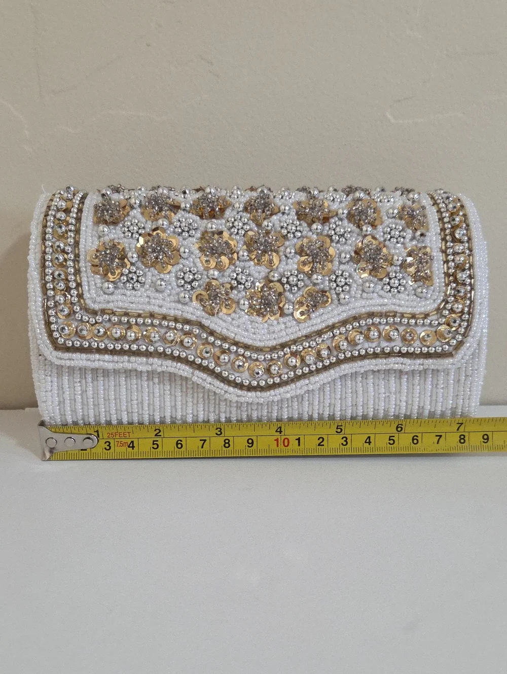 Embellished White & Gold Evening Clutch